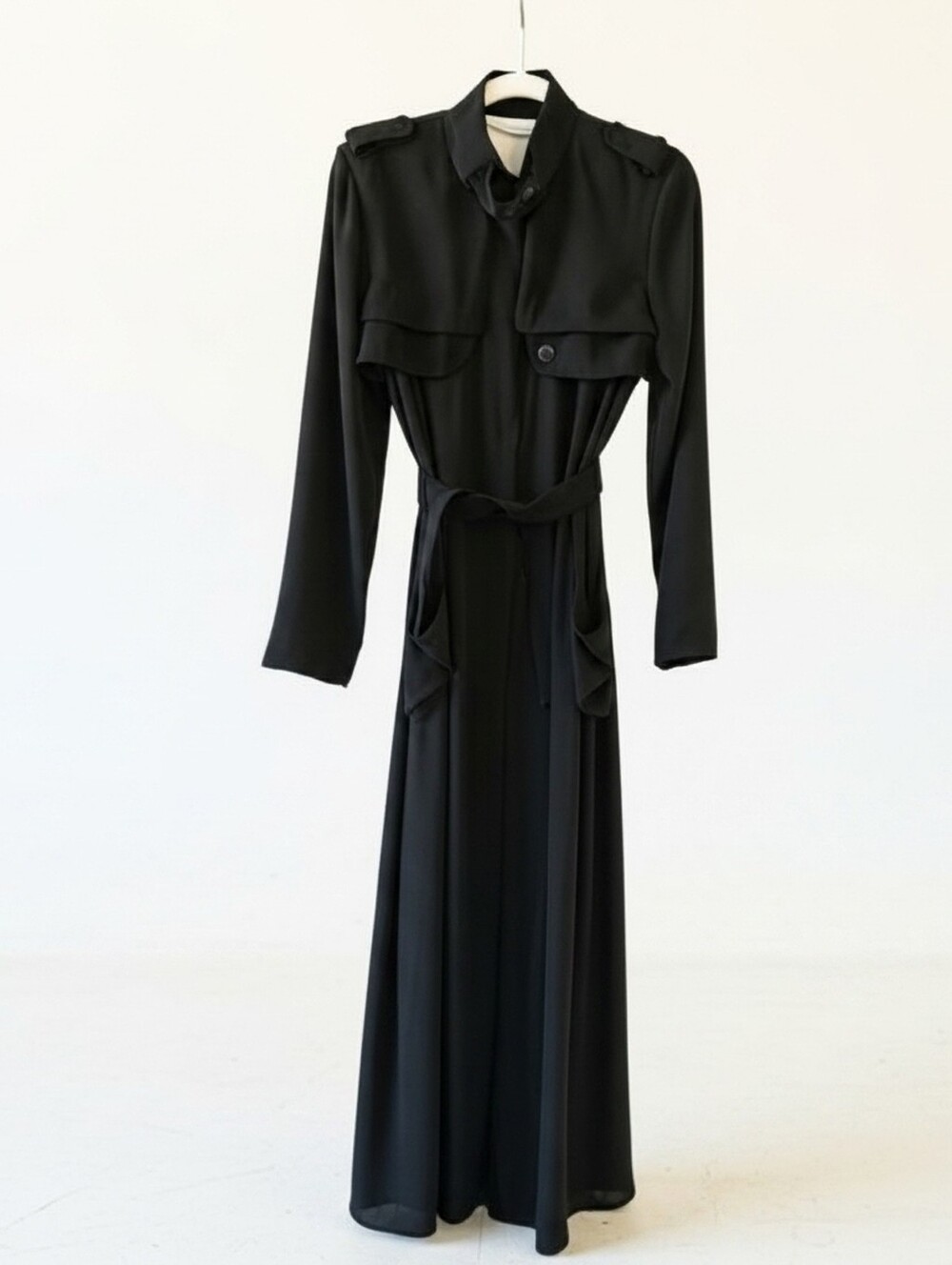 Black Maxi Trench Coat with Belt Julia Allert NWT